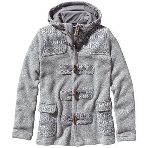 Patagonia Gray Hooded Jacket with Patterned Accents